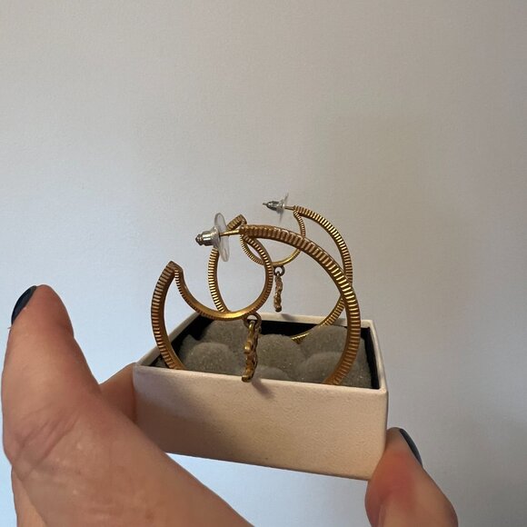 Chanel Baguette Crystal CC Drop Hoop Earrings Gold - Picture 6 of 9